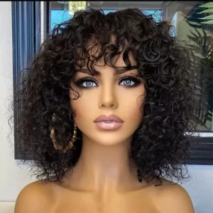 Short Water Wave Bob Human Hair Wig With Bangs Culy Full Machine Made Wig Glueless