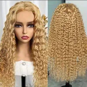 250% Density 27 Honey Blonde l Human Hair 13x6 Curly Wigs Deep Wave Lace Front Wig